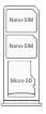 SIM card and Micro SD card tray layout.