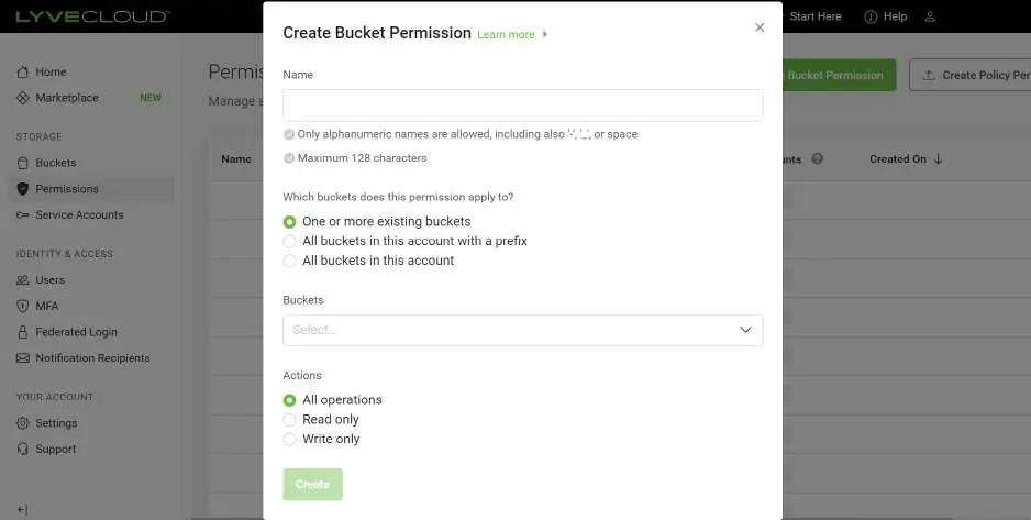 Create Bucket Permission interface.