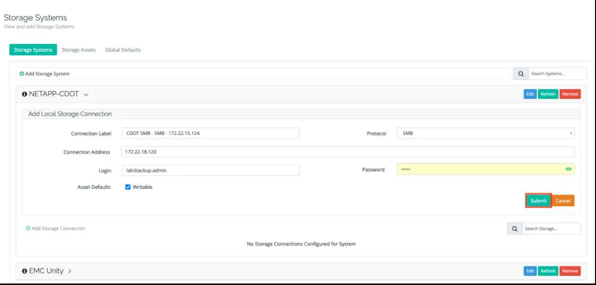 Add Local Storage Connection interface.