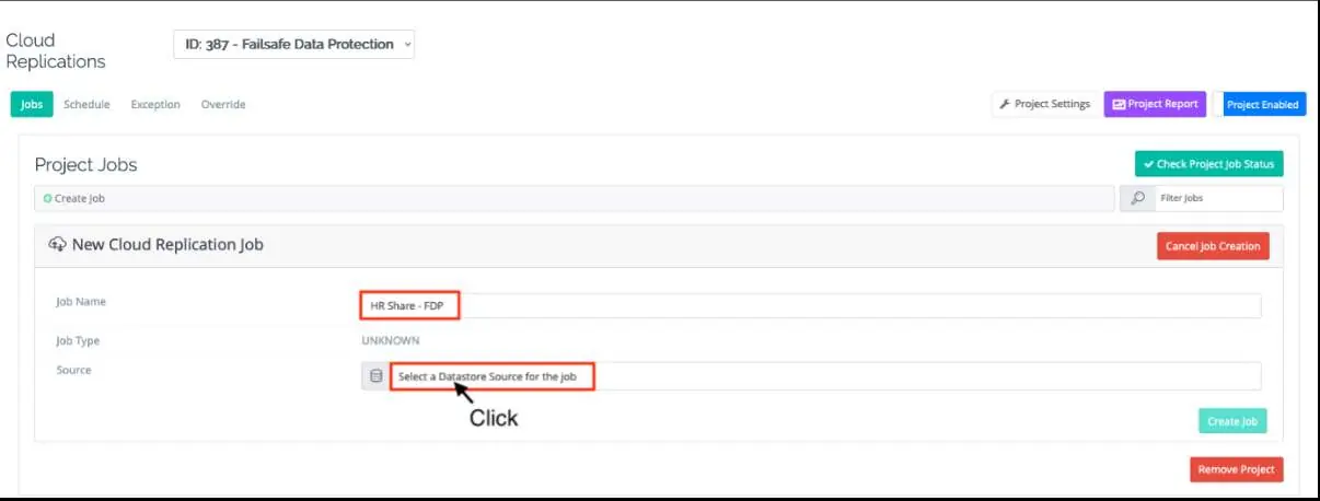 Select Source datastore interface.