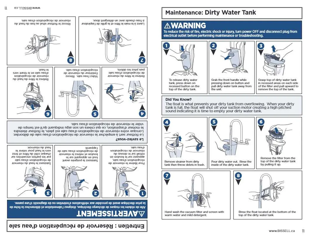 Dirty water tank maintenance