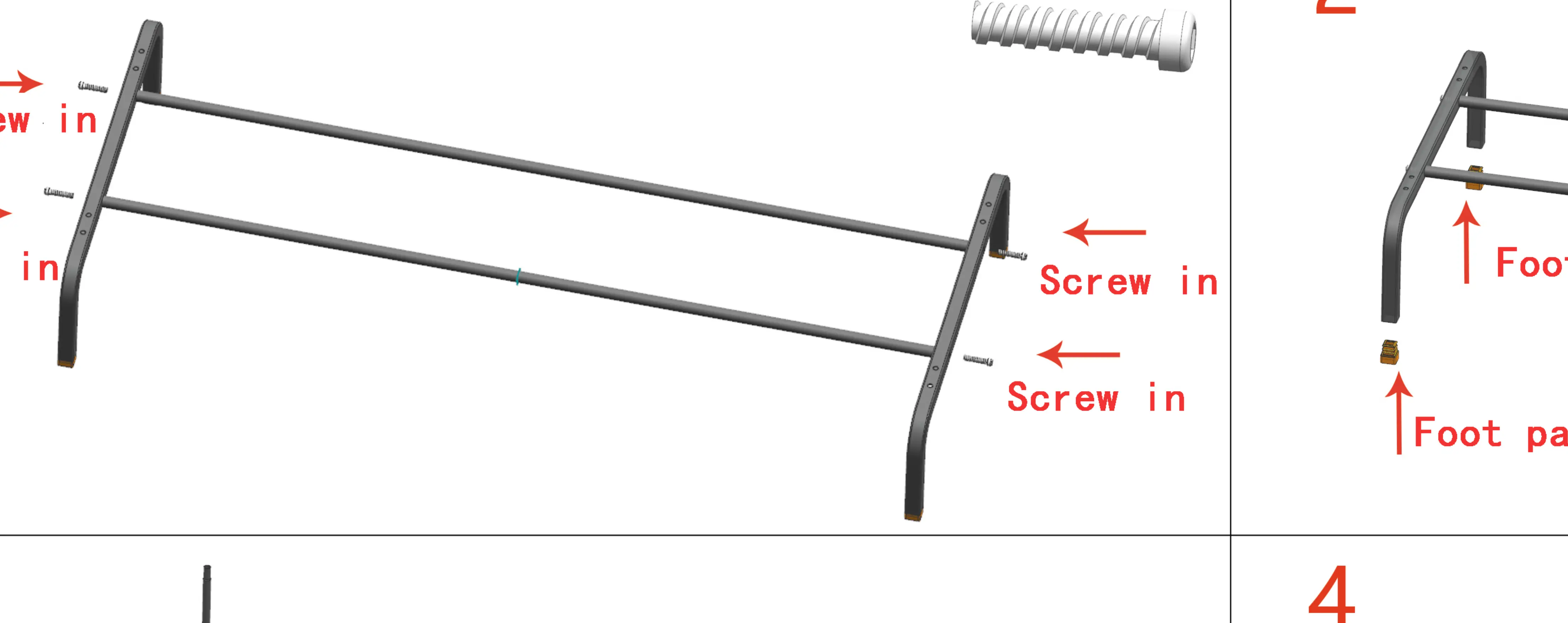 Base frame assembly and foot pad installation