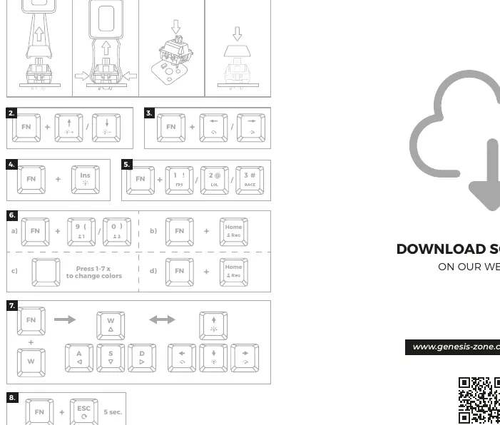 Keyboard function shortcuts and switch replacement diagram
