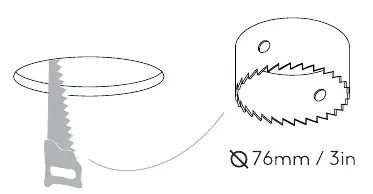 Cut a 76mm (3 inch) hole in the ceiling.