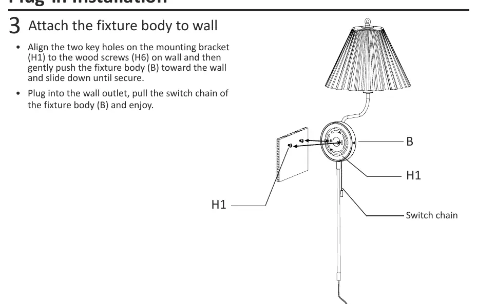 Attaching the fixture body to the wall