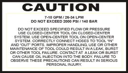 Operating pressure and flow caution label