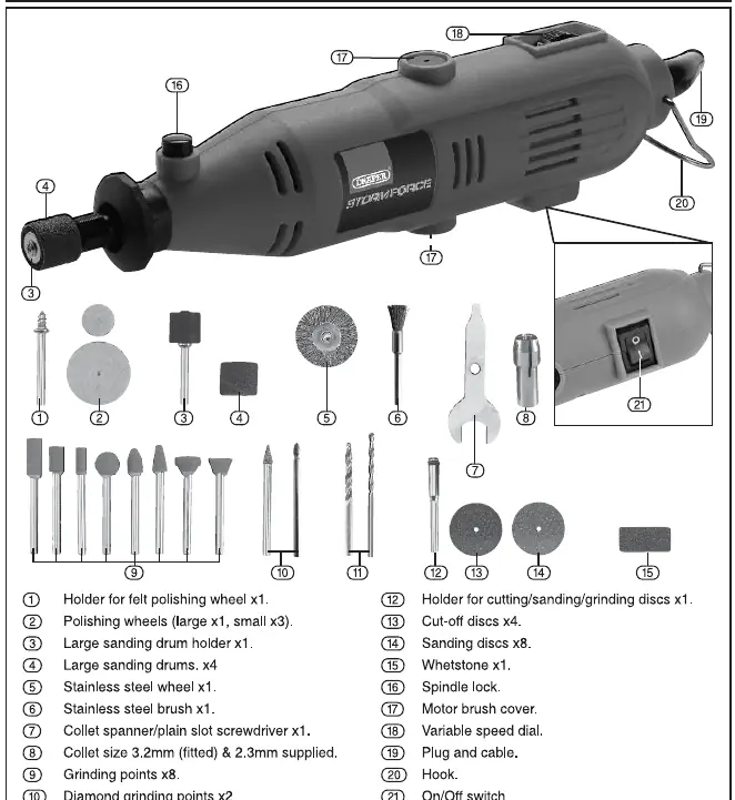 Identification of tool parts and accessories (Fig. A)