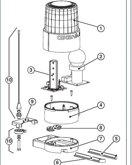 Exploded view of the GUARD signal lamp components.