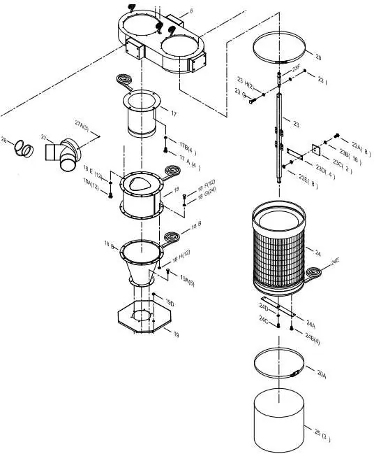 Cyclone and filter assembly diagram