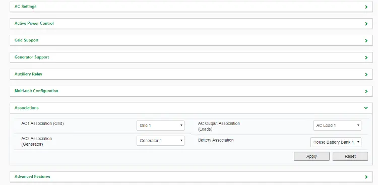 Associations menu