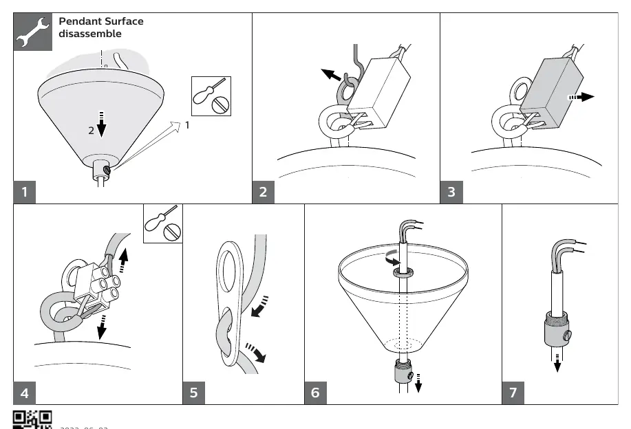 Steps for disassembling the pendant surface mount.