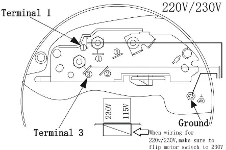 Wiring diagram for 230V/115V single speed pumps.