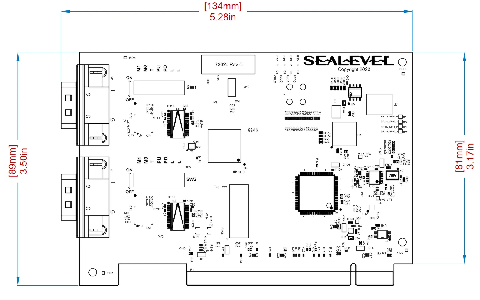 Mechanical drawing of the 7202c