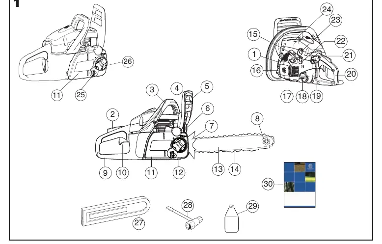 Parts identification diagram for the chainsaw.