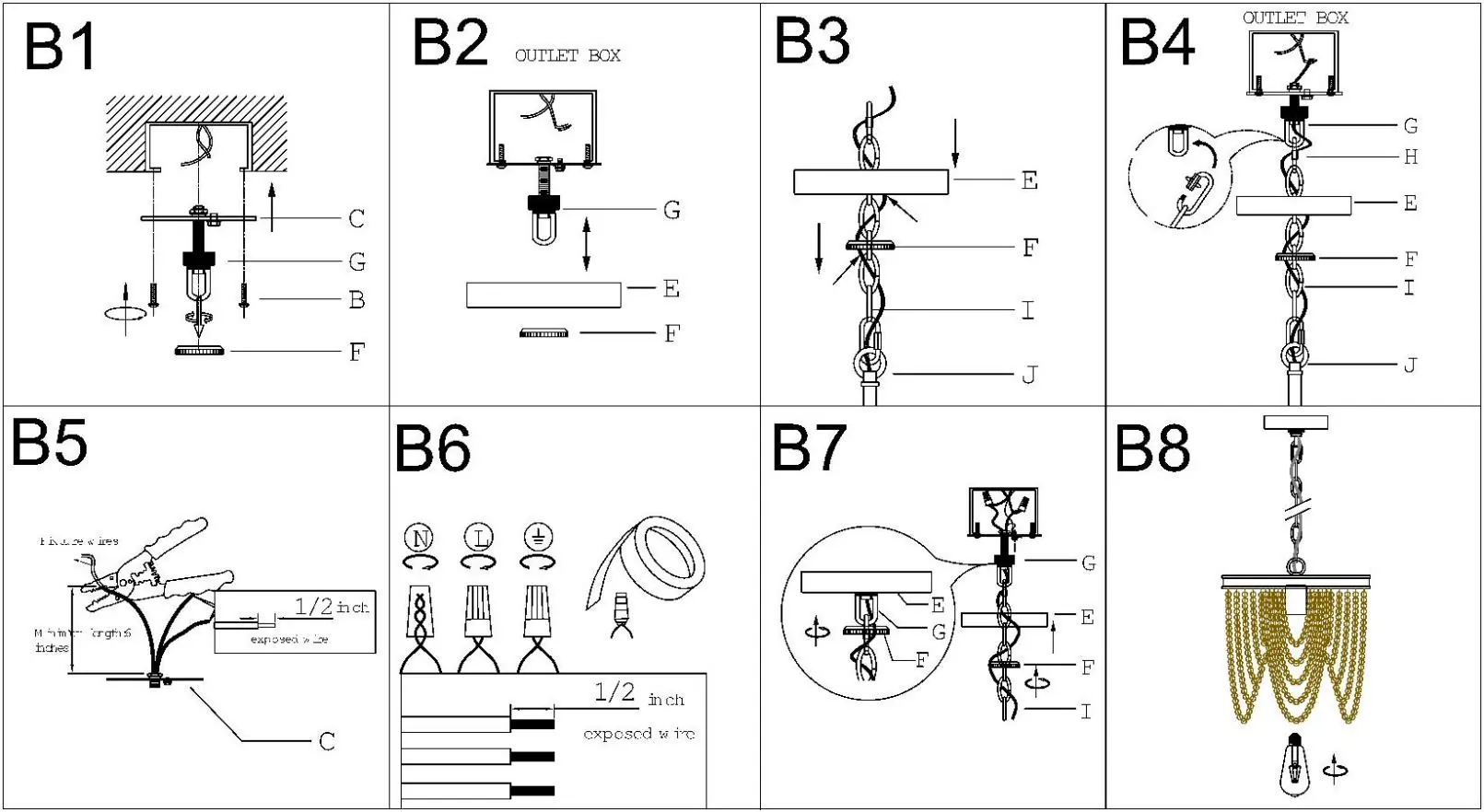 Mounting and wiring steps (B1-B8)