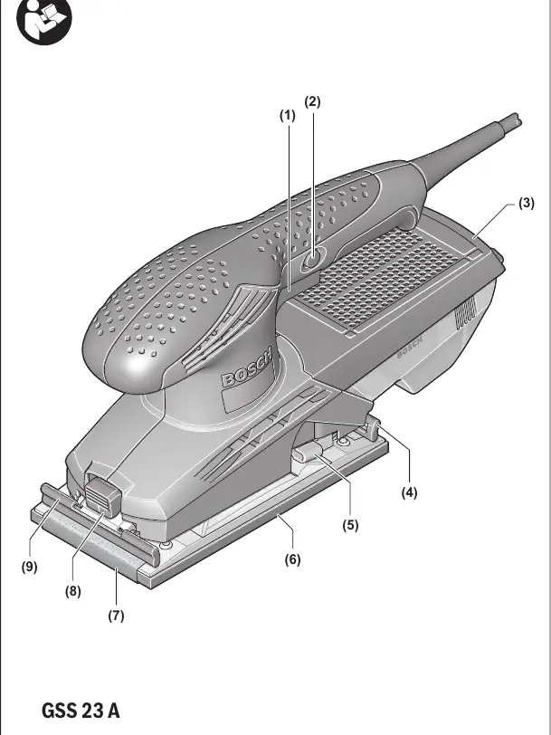 Overview of the GSS 23 A Professional sander components.