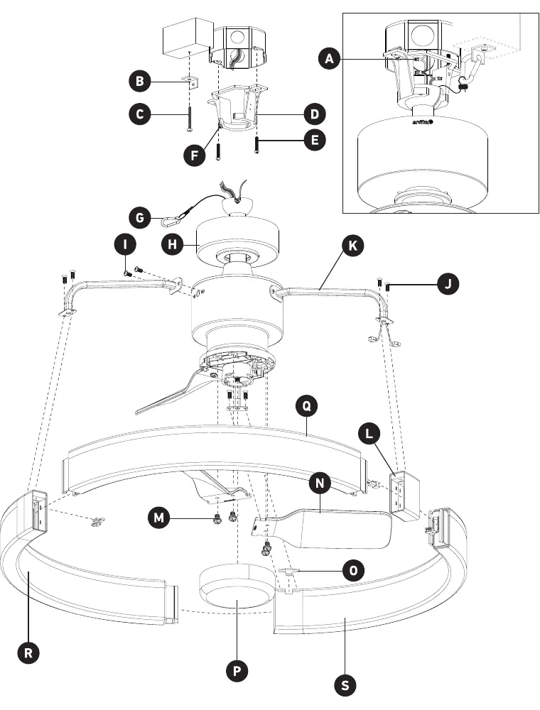 Exploded view of the fan assembly components