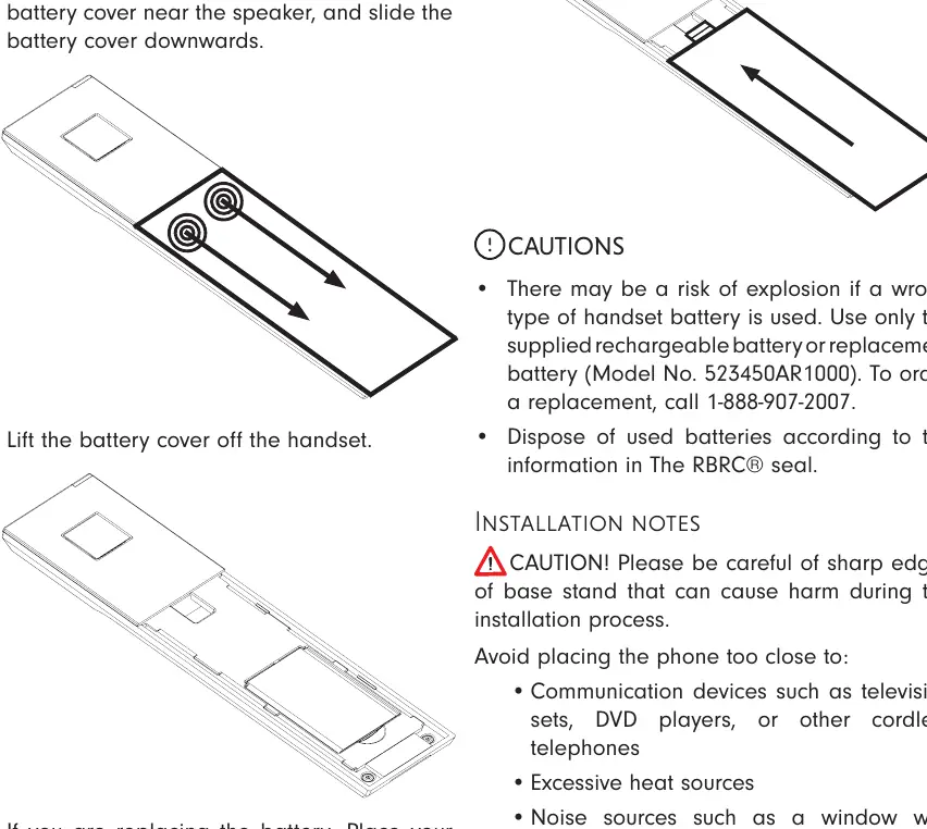 Installing or replacing handset battery