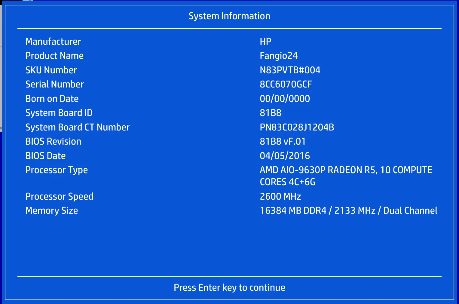 System Information Screen