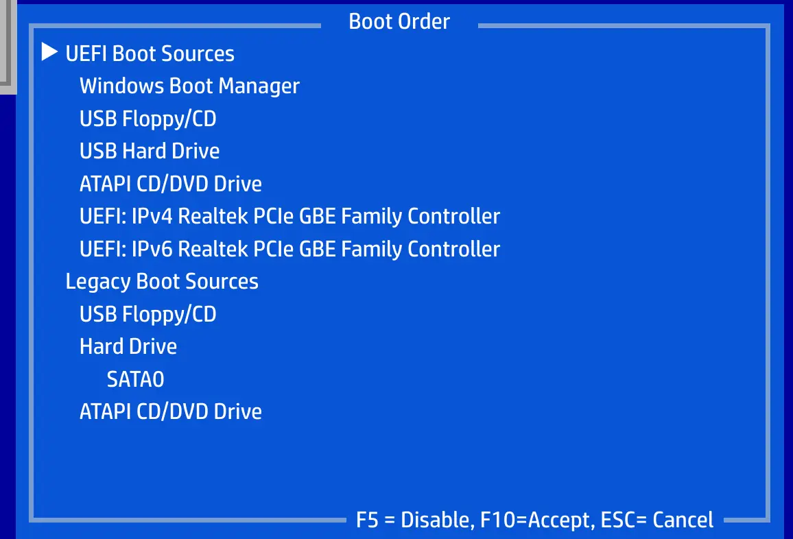 Boot Order Configuration