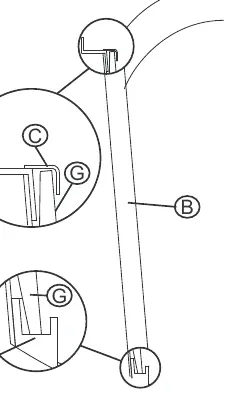 Drawing 2: Inserting the glass (G) into the track (T)