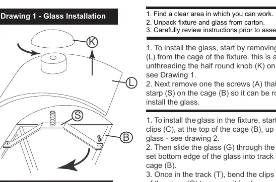 Drawing 1: Removing the roof (L) and knob (K)