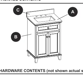 Package contents showing vanity top, base, and backsplash.