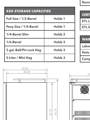 Dimension diagram of the kegerator.