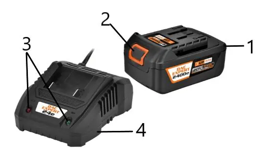 Diagram of the battery and charger components