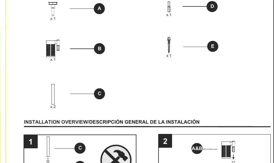 Package contents list showing all included parts.