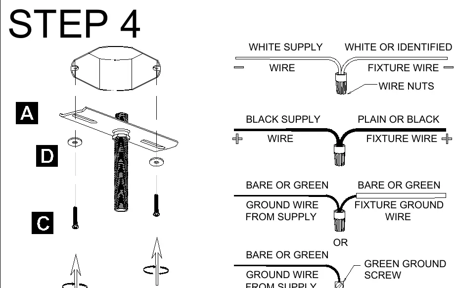 Wiring diagram for connecting supply wires to fixture wires.