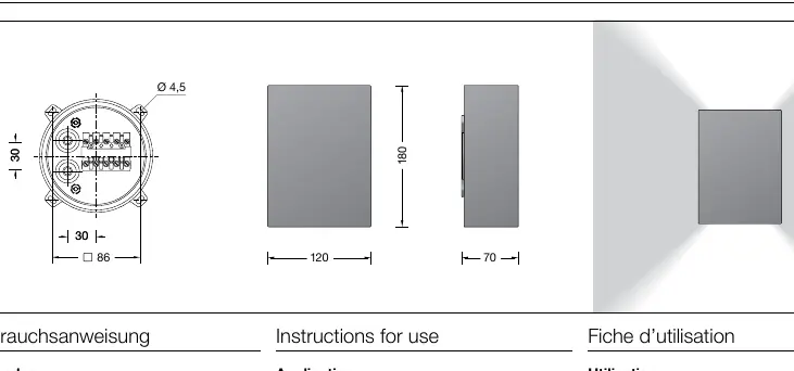 Technical dimensions of the BEGA 24087 wall luminaire.