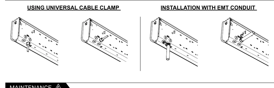 Installation using universal cable clamp and EMT conduit