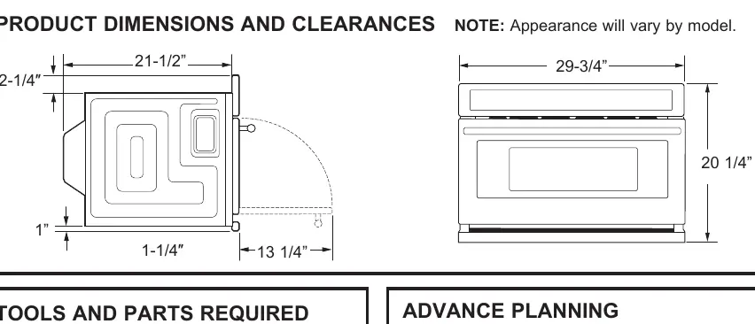 Product dimensions and clearances