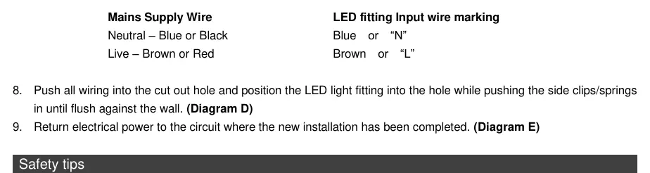 Mains supply wire polarity marking