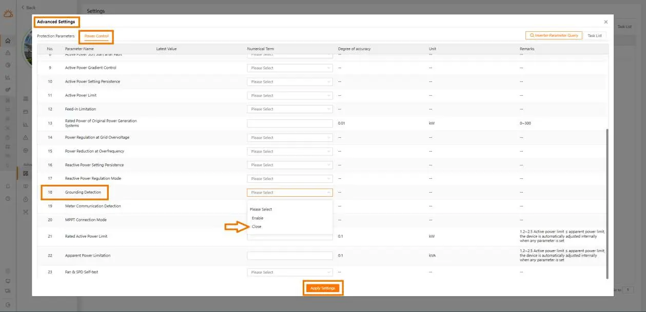Disabling Grounding Detection via web interface