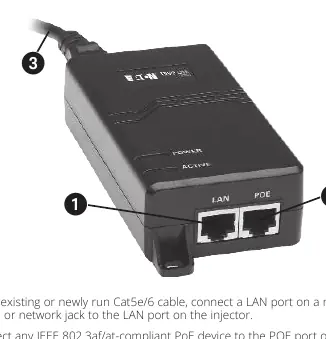 Installation diagram showing the LAN port, POE port, and power connection points.
