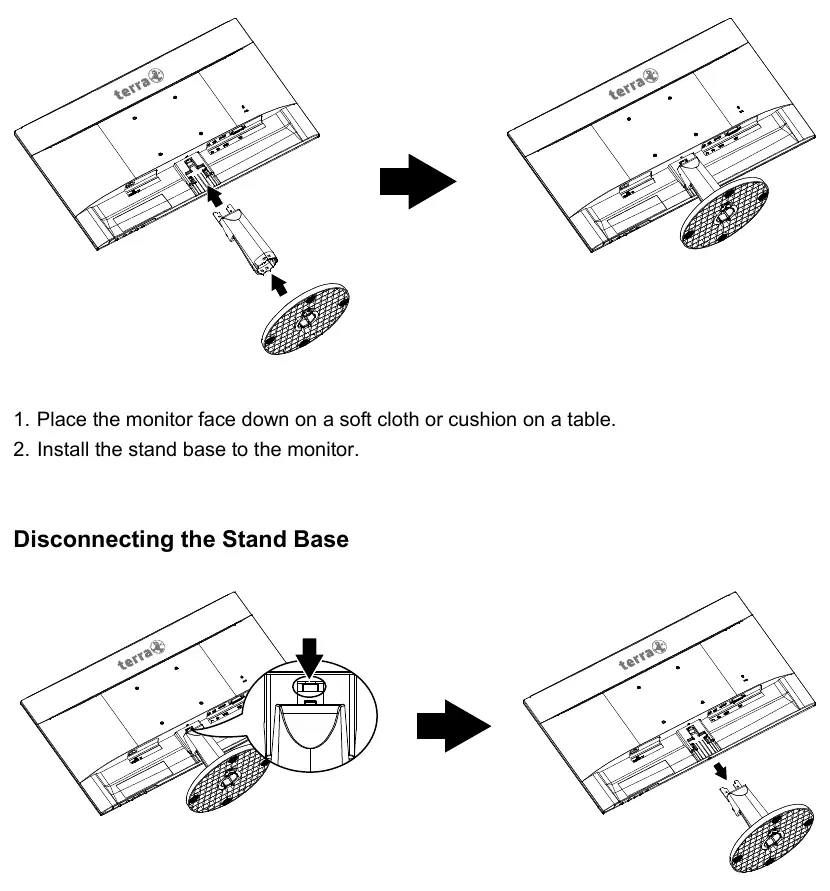 Stand base installation and removal steps.