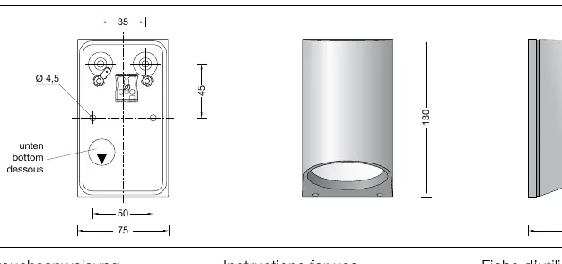 Dimension diagram of the BEGA 24 501 wall luminaire.