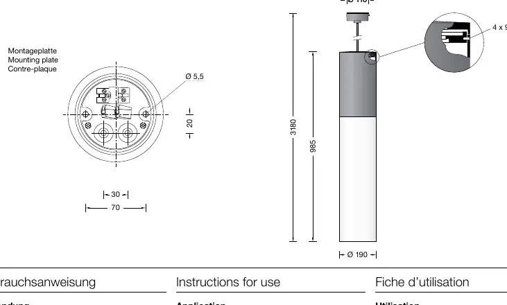 Dimensions and mounting plate details.