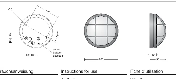 Dimensions of the BEGA 24913K3 luminaire.