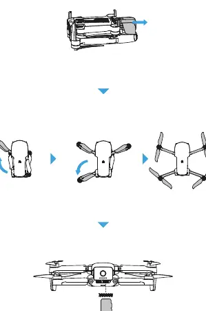 Unfolding the aircraft arms and inserting SD card