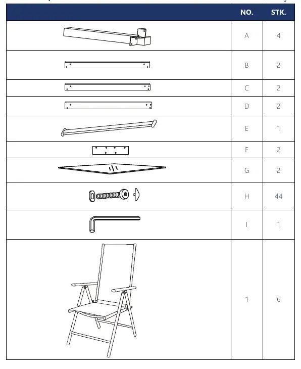 Parts list for the Korfu 6+1 set