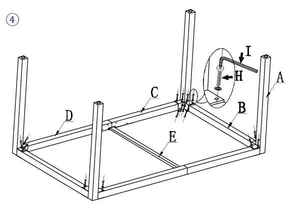 Assembly steps for the table frame