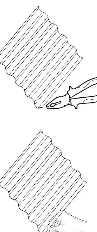 Straightening deformed metal edges using pliers and gloved hands.