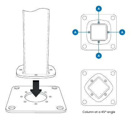 Adapter plate installation with 45° rotation options.