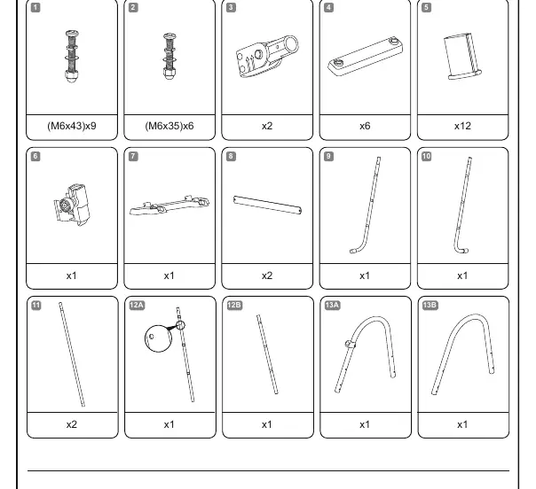 Parts list for the 1.07m pool ladder