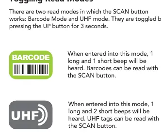 Toggling Read Modes between Barcode and UHF.
