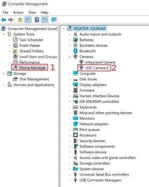Verifying UVC Camera in Windows Device Manager.