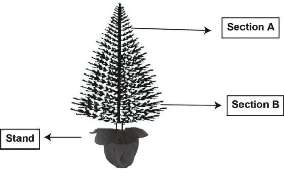 Assembly diagram showing Section A, Section B, and the stand.